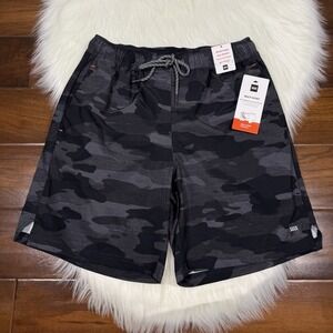 Saxx Men's Size Small Black Gray Camo Print Multi Sport 2n1 Lined‎ Shorts